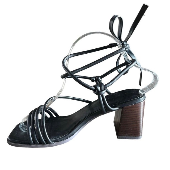 ASOS Hollow Y2K Strappy Ankle Tie Block Heel Faux Leather Sandals Black Size 7 - Picture 6 of 11